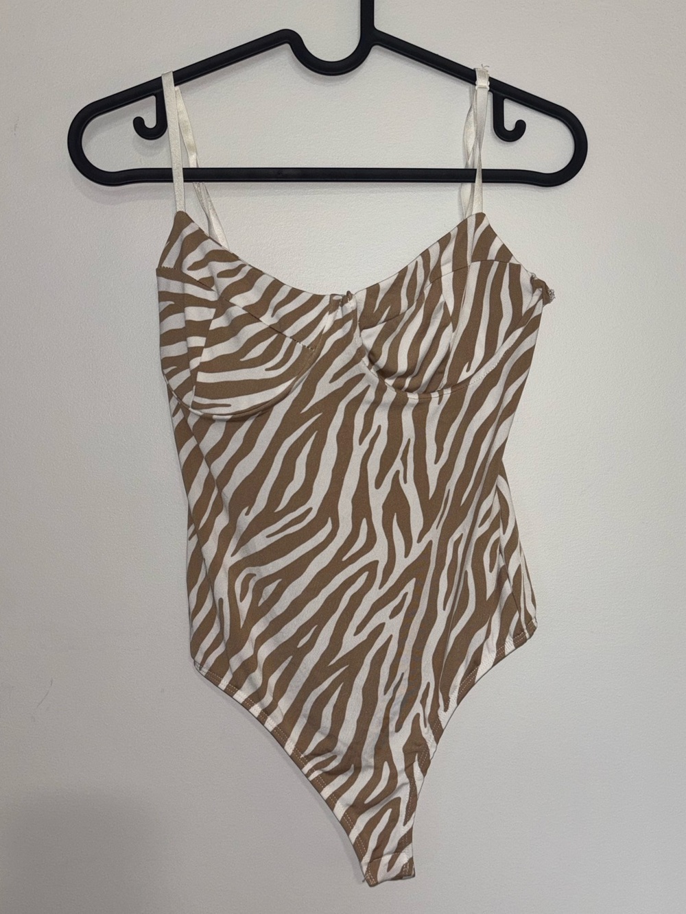 Urban Planet Tan & White Zebra-Print Bodysuit